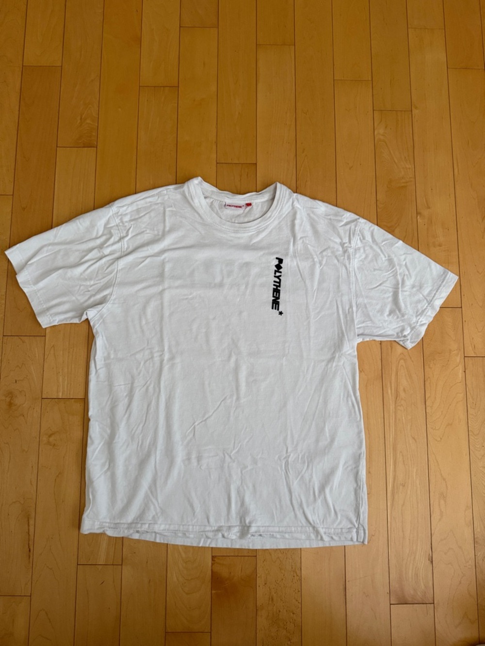 POLYTHENE Vertical Logo White Crewneck T-Shirt